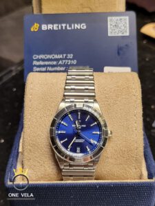 Breitling Chronomat Quartz Blue Baton Dial Ladies Watch Ref.A77310-1