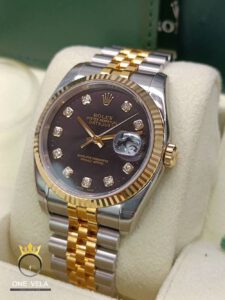 Rolex Datejust 36 Gold & Steel Black Dial Diamond Index Ref.116233-1