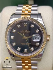 Rolex Datejust 36 Gold & Steel Black Dial Diamond Index Ref.116233