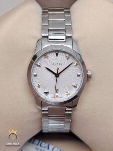 Gucci G-Timeless Silver Dial Stainless Steel Ladies Watch YA126572