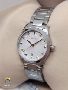 Gucci G-Timeless Silver Dial Stainless Steel Ladies Watch YA126572-2