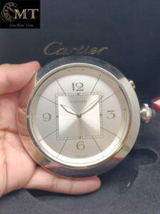 Cartier Large Pasha Steel Quartz Desk Clock With Alarm Ref.3356