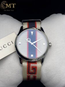 Gucci G-Timeless White Red Blue Nylon Dial 38mm SS Men's Watch Ref.YA1264071