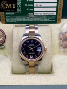 Rolex Datejust 31mm Steel & Pink Gold Watch Black Roman Dial Ref.178241