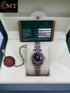 Rolex Lady-Datejust 26mm Everose Gold & Steel Black Diamond Dial Ref.179171-6