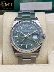 Rolex Datejust 36mm Olive Green Palm Motif Dial Oyster Bracelet Unisex Watch Ref.126234-4