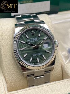 Rolex Datejust 36mm Olive Green Palm Motif Dial Oyster Bracelet Unisex Watch Ref.126234-6