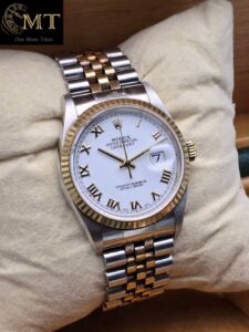 Rolex Datejust 36mm Yellow Gold & Stainless Steel White Roman Dial Unisex Watch Ref.16233-3