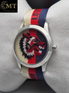 Gucci G-Timeless Wolf Motif Dial Striped Nylon Men's Watch Ref.YA1264059-2