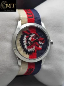 Gucci G-Timeless Wolf Motif Dial Striped Nylon Men's Watch Ref.YA1264059-3
