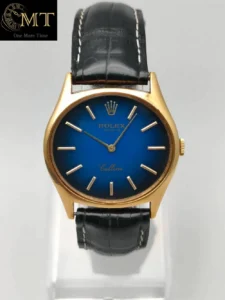 Rolex Cellini Blue Vignette Dial 18K Yellow Gold Mens Watch Ref.3806
