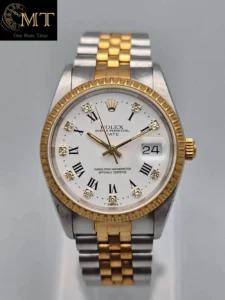 Rolex Oyster Perpetual Date 34mm Two Tone Factory White Diamond Roman Dial Ref15233G