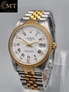Rolex Oyster Perpetual Date 34mm Two Tone Factory White Diamond Roman Dial Ref15233G-2