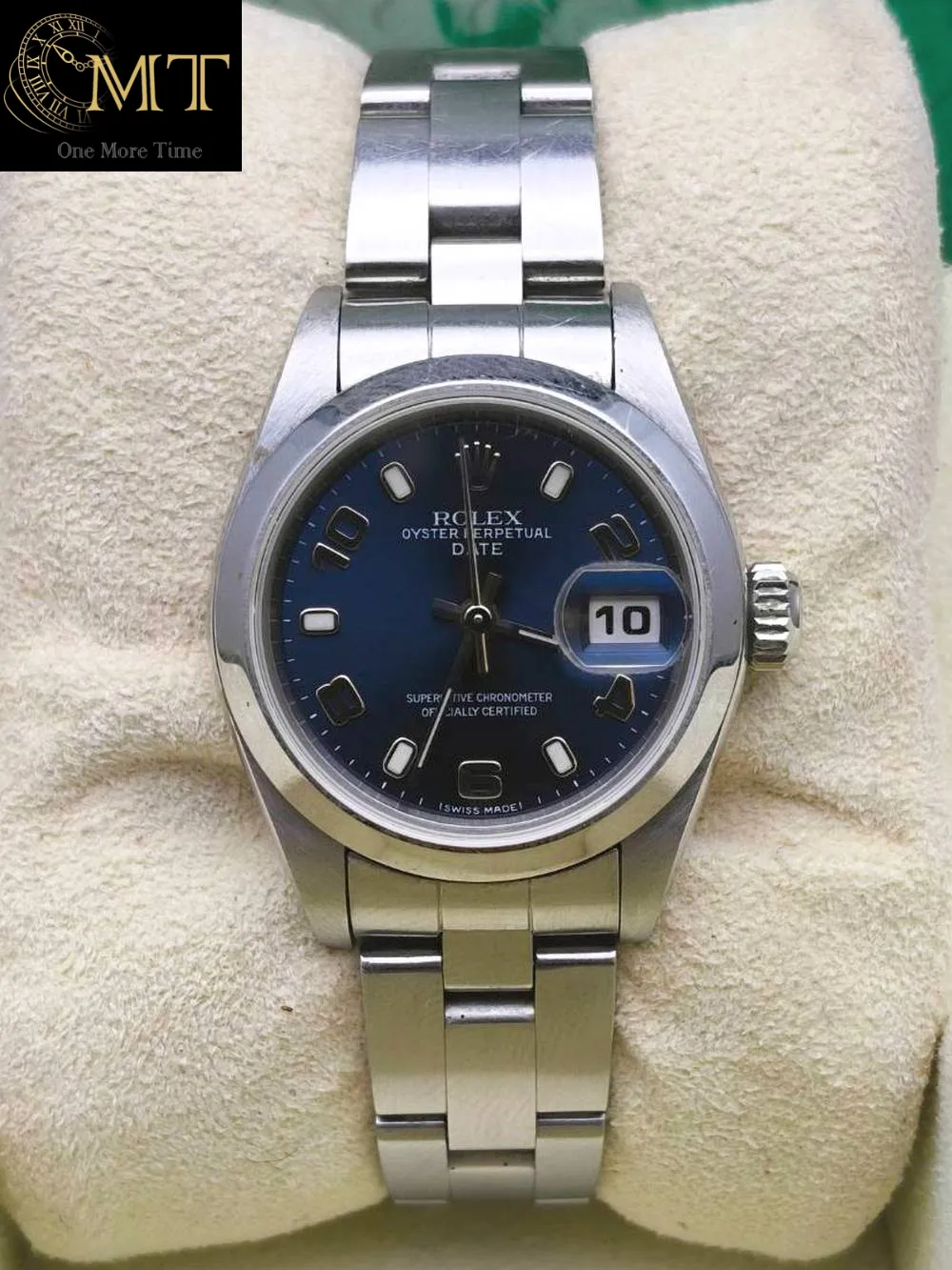 Rolex Lady-Oyster Perpetual Date 26mm Blue Arabic Dial Smooth Bezel Ref.79160