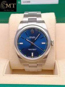Rolex Oyster Perpetual 39mm Blue Dial Domed Bezel Men's Watch Ref.114300
