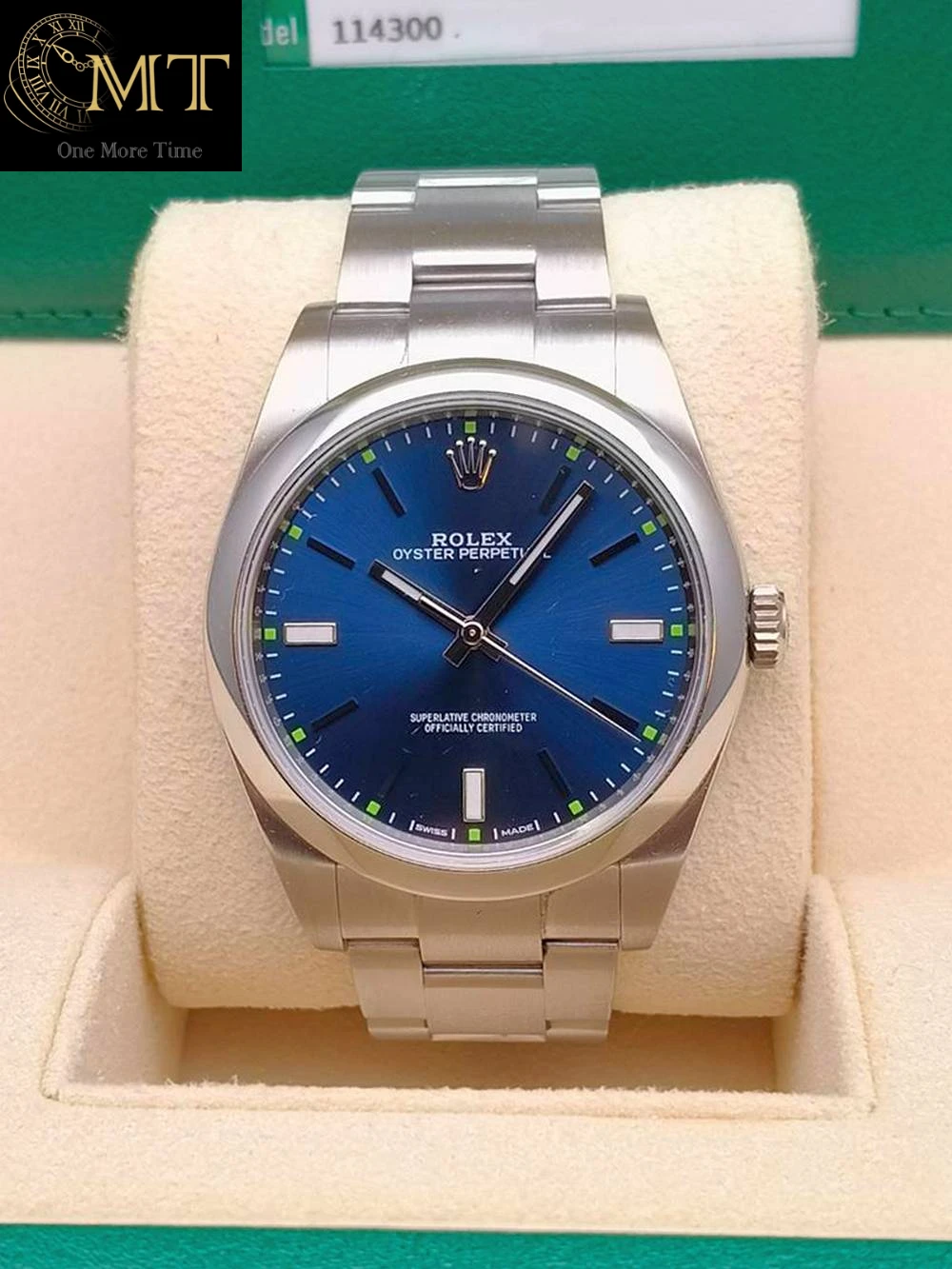 Rolex Oyster Perpetual 39mm Blue Dial Domed Bezel Men's Watch Ref.114300