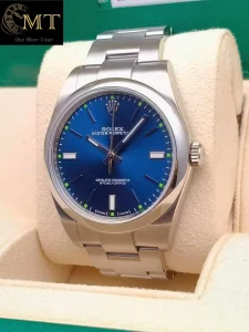 Rolex Oyster Perpetual 39mm Blue Dial Domed Bezel Men's Watch Ref.114300-2