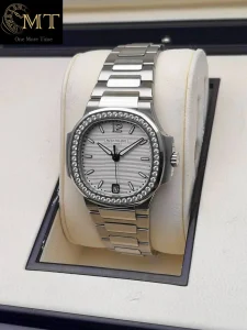 Patek Philippe Nautilus Steel 33.6mm Silvery White Dial Diamond Bezel Ref.7018-1A-001-2