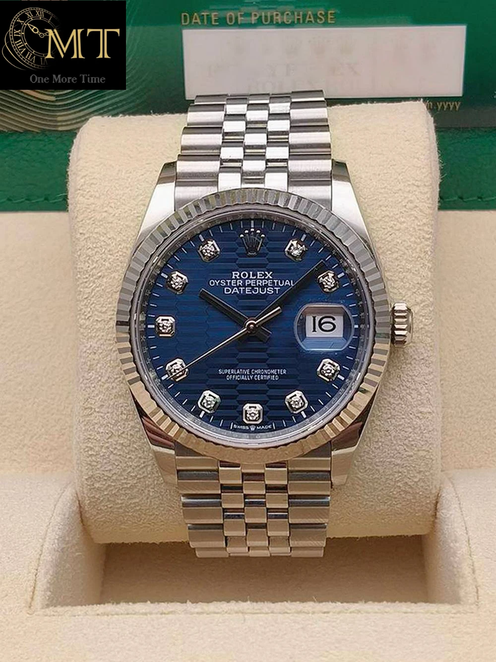 Rolex Datejust 36mm Blue Fluted Motif Diamond Dial Unisex Watch Ref.126234