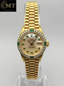 Rolex Lady-Datejust 26mm President Yellow Gold 18k MOP Emerald Dial Ref.69078