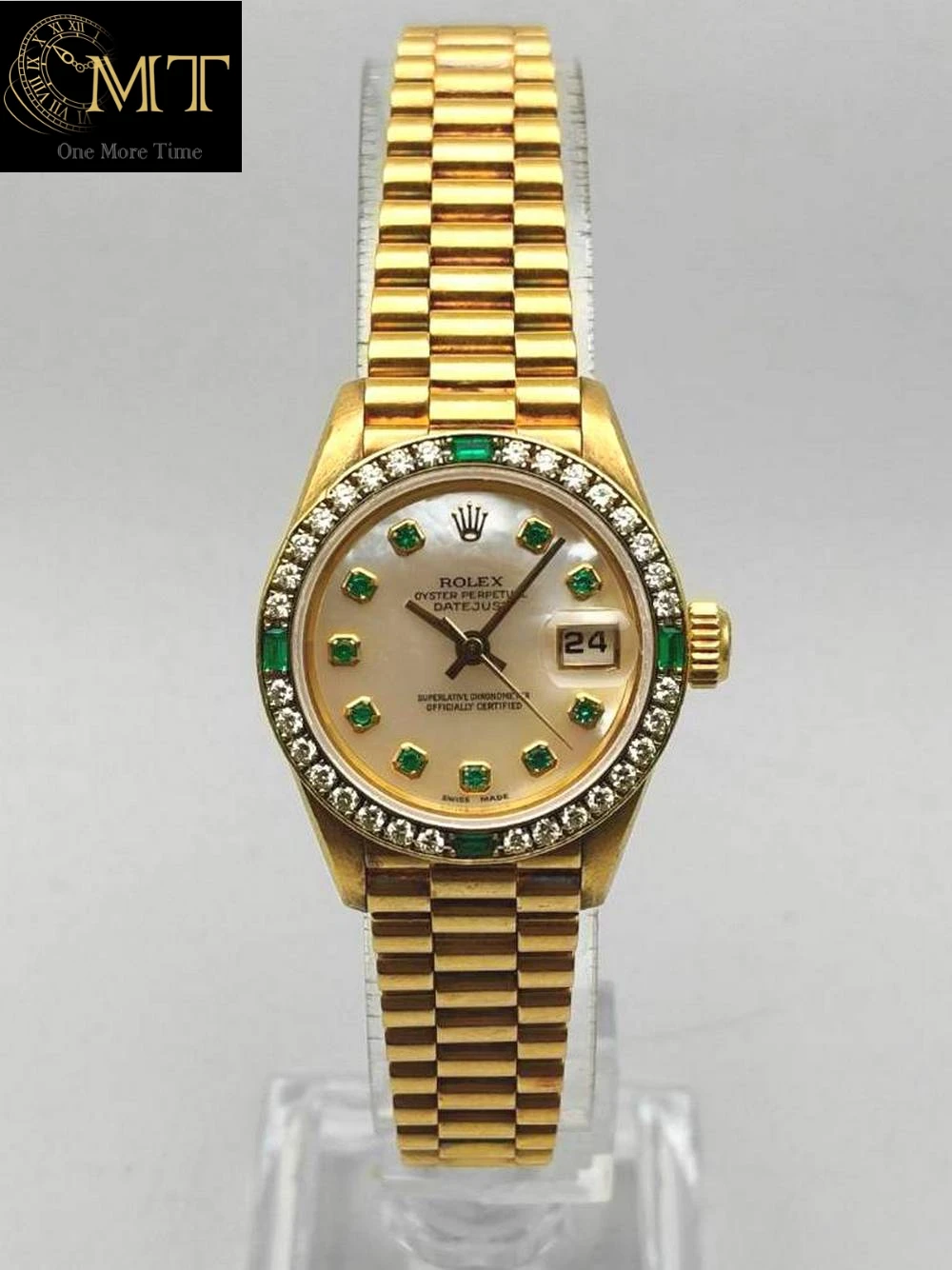 Rolex Lady-Datejust 26mm President Yellow Gold 18k MOP Emerald Dial Ref.69078
