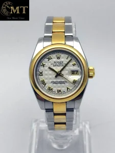 Rolex Lady-Datejust 26mm Two-Tone Ivory Pyramid Roman Dial Ref.79163