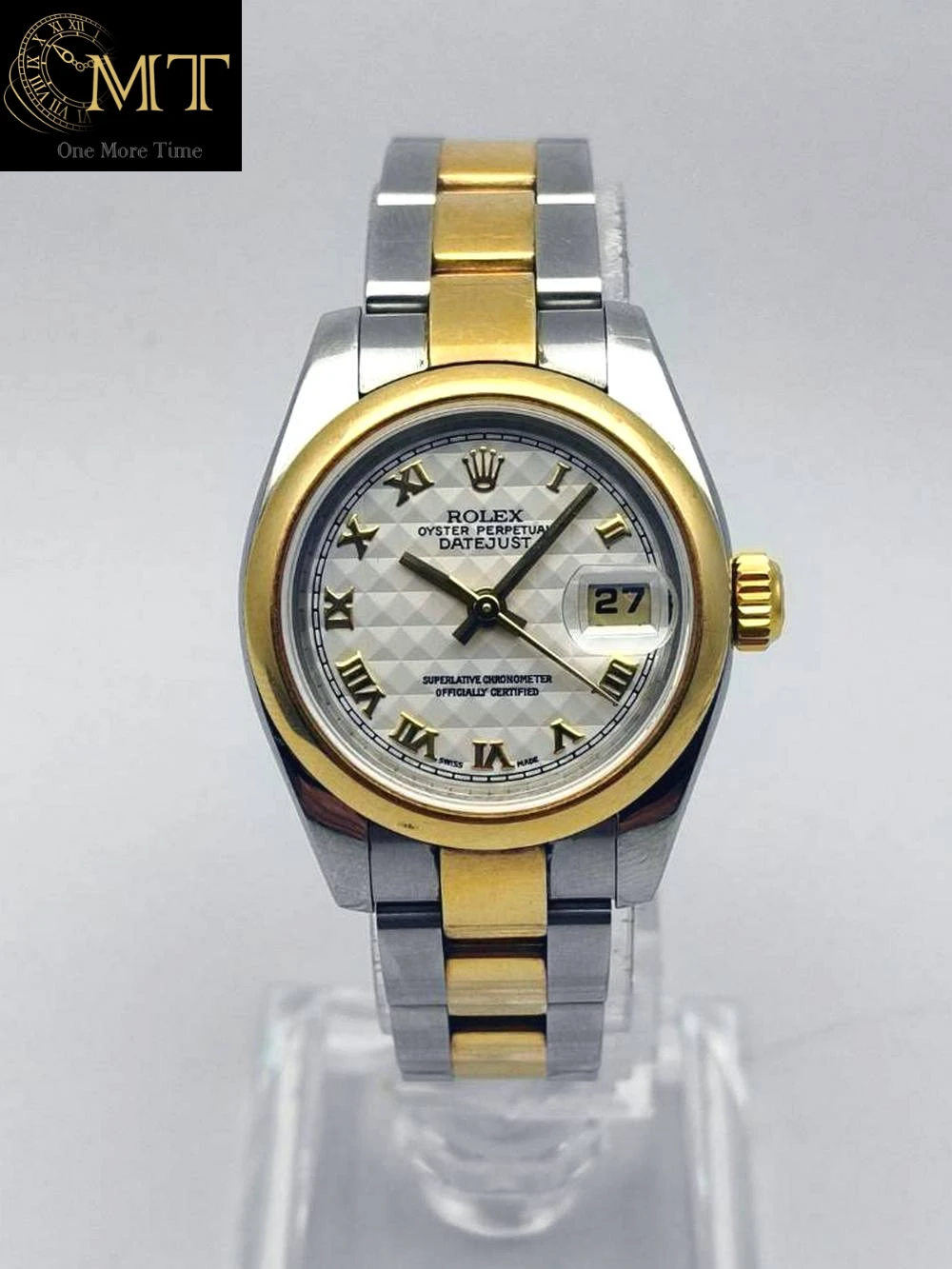 Rolex Lady-Datejust 26mm Two-Tone Ivory Pyramid Roman Dial Ref.79163