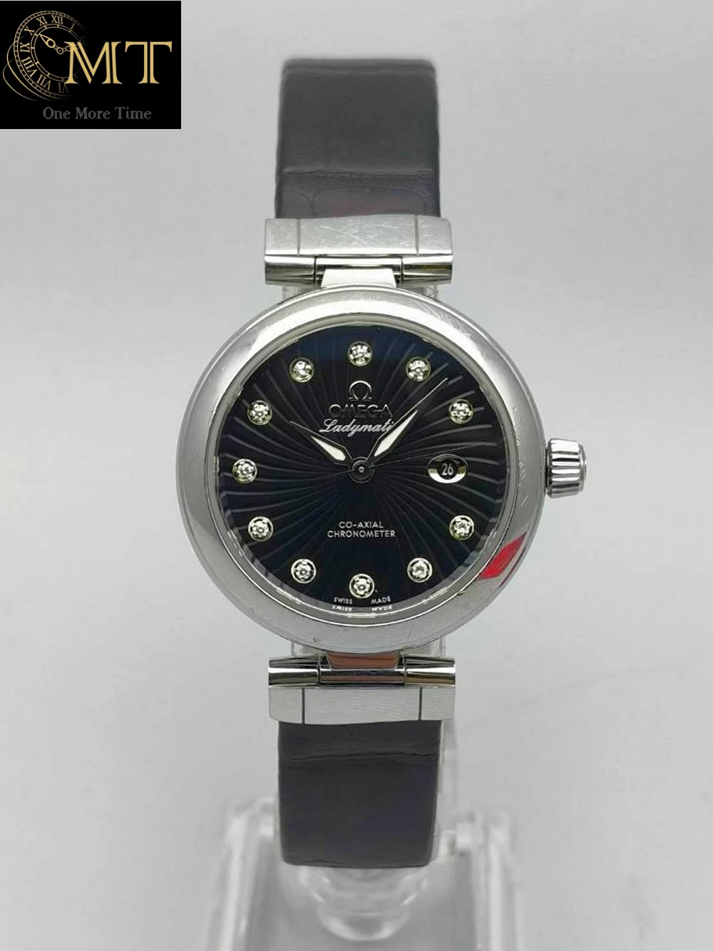 Omega De Ville Ladymatic 34mm Black Diamond Dial Co-Axial Steel Leather Ref.425.38.34.20.51.001