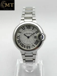 Cartier Ballon Bleu 33mm Steel Silver Guilloche Roman Dial Bracelet Ref.W6920071