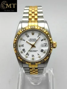Rolex Datejust 31mm Two-Tone Pyramid Bezel White Roman Diamond Dial Ref.68273