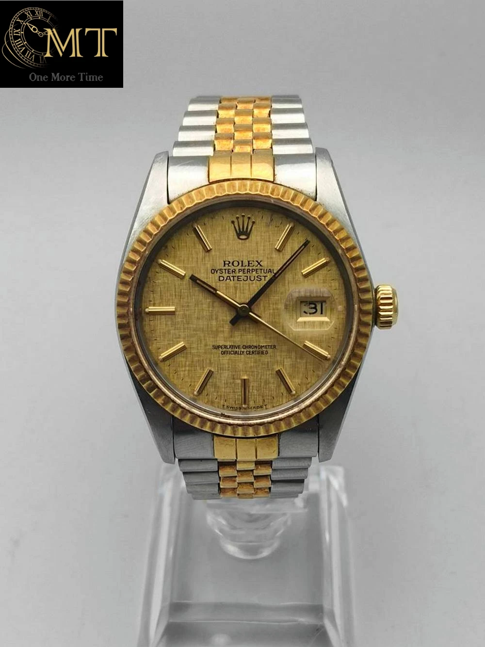 Rolex Datejust 36mm Two-Tone Steel YG Champagne Linen Dial Fluted Jubilee Ref.16233