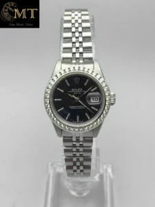 Rolex Oyster Perpetual Date Lady 26mm Steel Black Dial Aftermarket Diamond Bezel Jubilee Ref.69160
