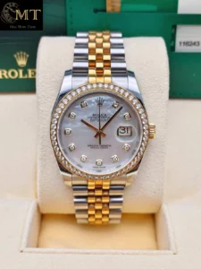 Rolex Datejust 36mm Steel & YG White MOP Diamond Dial Diamond Bezel Jubilee Ref.116243