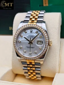 Rolex Datejust 36mm Steel & YG White MOP Diamond Dial Diamond Bezel Jubilee Ref.116243-2