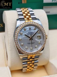 Rolex Datejust 36mm Steel & YG White MOP Diamond Dial Diamond Bezel Jubilee Ref.116243-3