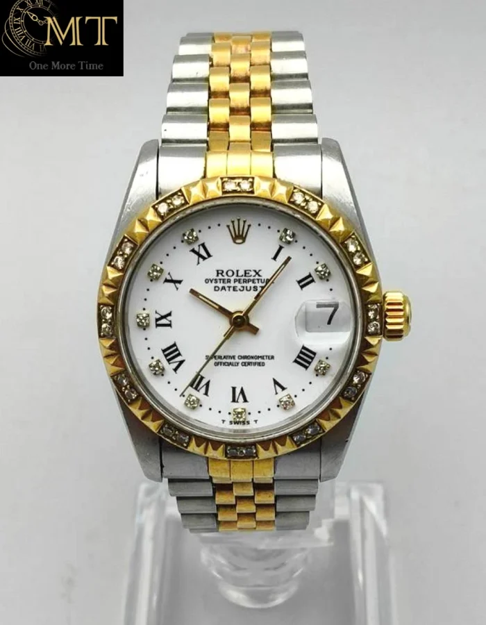 Rolex Datejust 31mm Two-Tone Pyramid Bezel White Roman Diamond Dial Ref.68273