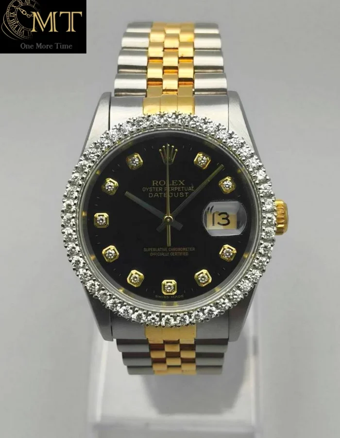 Rolex Datejust 36mm Steel & Gold Black Diamond Dial Ref.16233