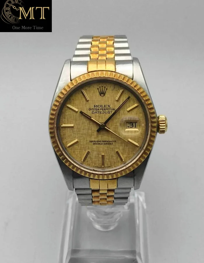 Rolex Datejust 36mm Two-Tone Steel YG Champagne Linen Dial Fluted Jubilee Ref.16233