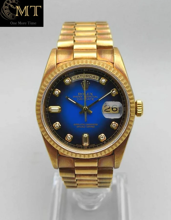 Rolex Day-Date 36mm Blue Vignette Diamond Dial Yellow Gold President Ref.18238B