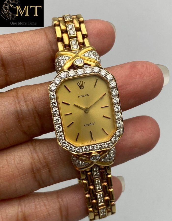 Rolex Ladies Orchid Vintage Gold 18k Champagne Dial Diamond Bezel