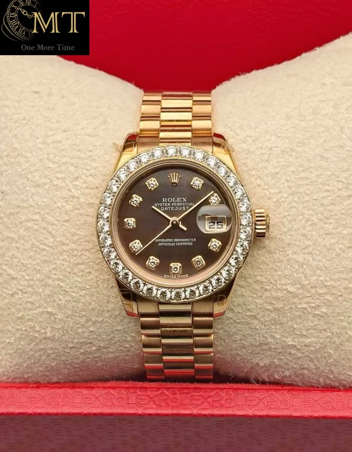 Rolex Lady-Datejust 26mm 18k Yellow Gold Black Mother of Pearl Dial Ref.179175