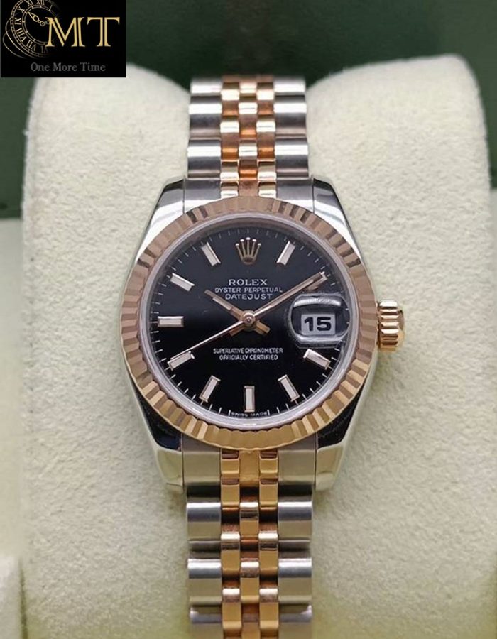 Rolex Lady-Datejust 26mm Black Dial Everose Rolesor Ref.179171