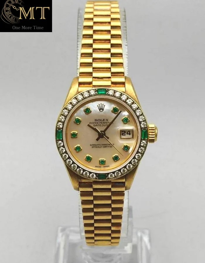 Rolex Lady-Datejust 26mm President Yellow Gold 18k MOP Emerald Dial Ref.69078