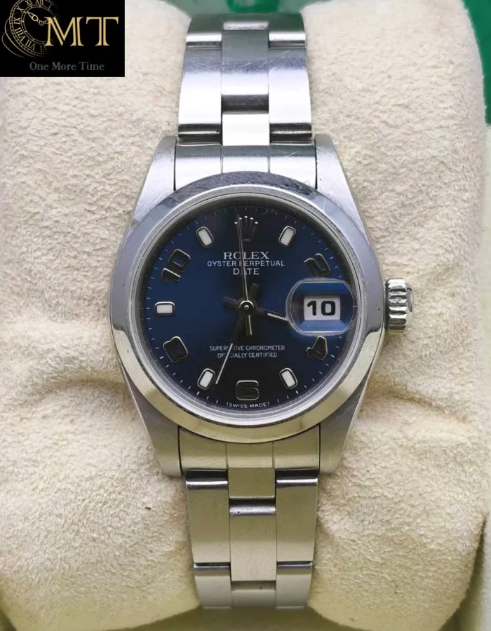 Rolex Lady-Oyster Perpetual Date 26mm Blue Arabic Dial Smooth Bezel Ref.79160