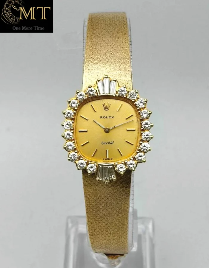 Rolex Orchid 18K Solid Gold Diamond Bezel Gold Dial Vintage Watch