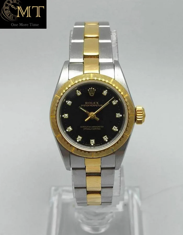 Rolex Oyster Perpetual 26mm Yellow Rolesor Black Diamond Dial Ref.67193