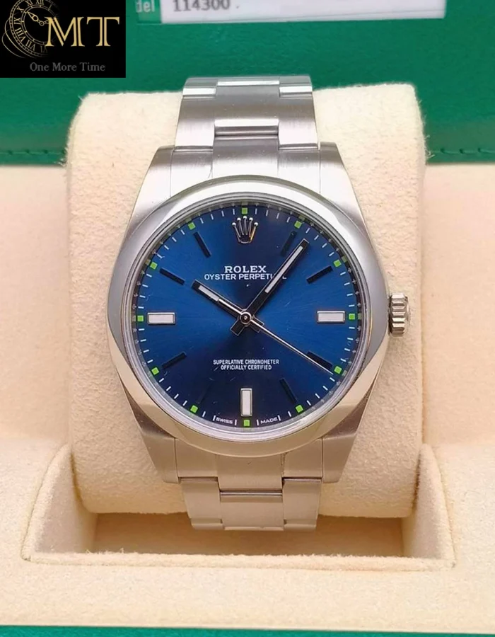Rolex Oyster Perpetual 39mm Blue Dial Domed Bezel Men’s Watch Ref.114300