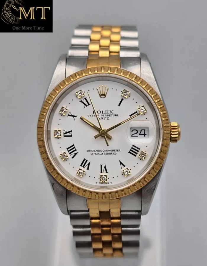Rolex Oyster Perpetual Date 34mm Two Tone Factory White Diamond Roman Dial Ref.15233G