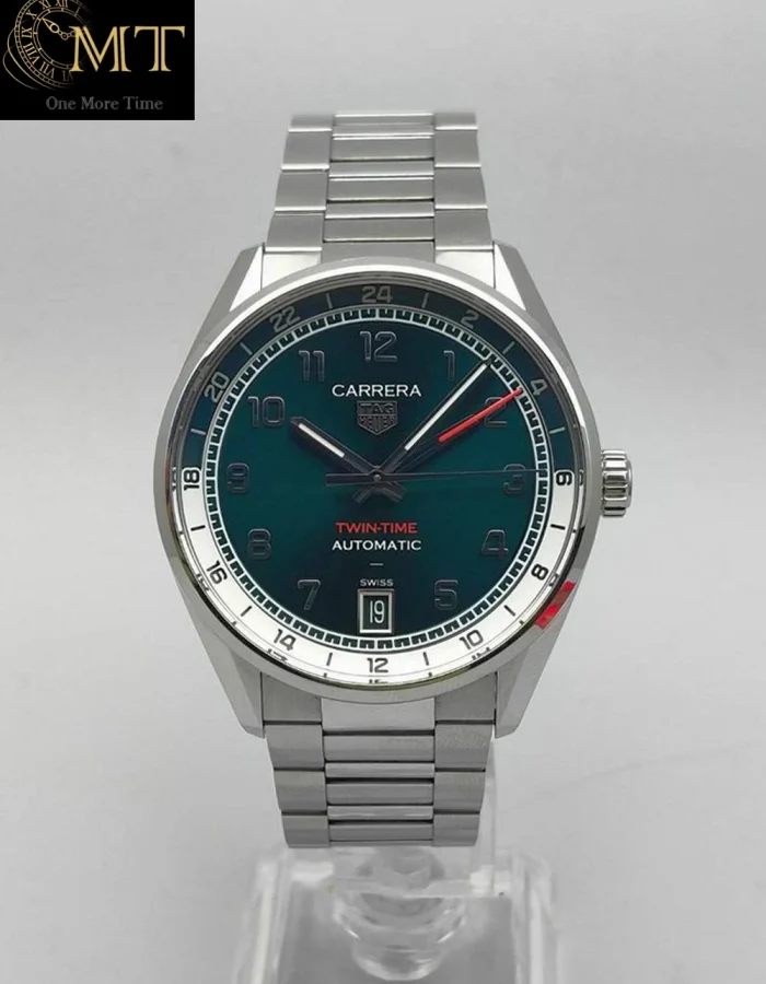 TAG Heuer Carrera 41mm Green Dial Twin-Time Auto Steel Bracelet Ref.WDA2114.BA0043